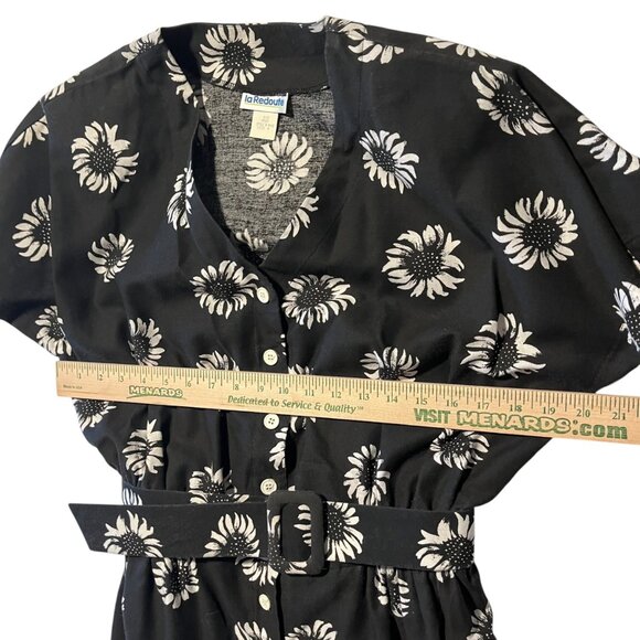 Vtg 1980s Women's M Romper Black White Mono‎ Daisy Floral Belted V-neck Summer - Picture 6 of 7